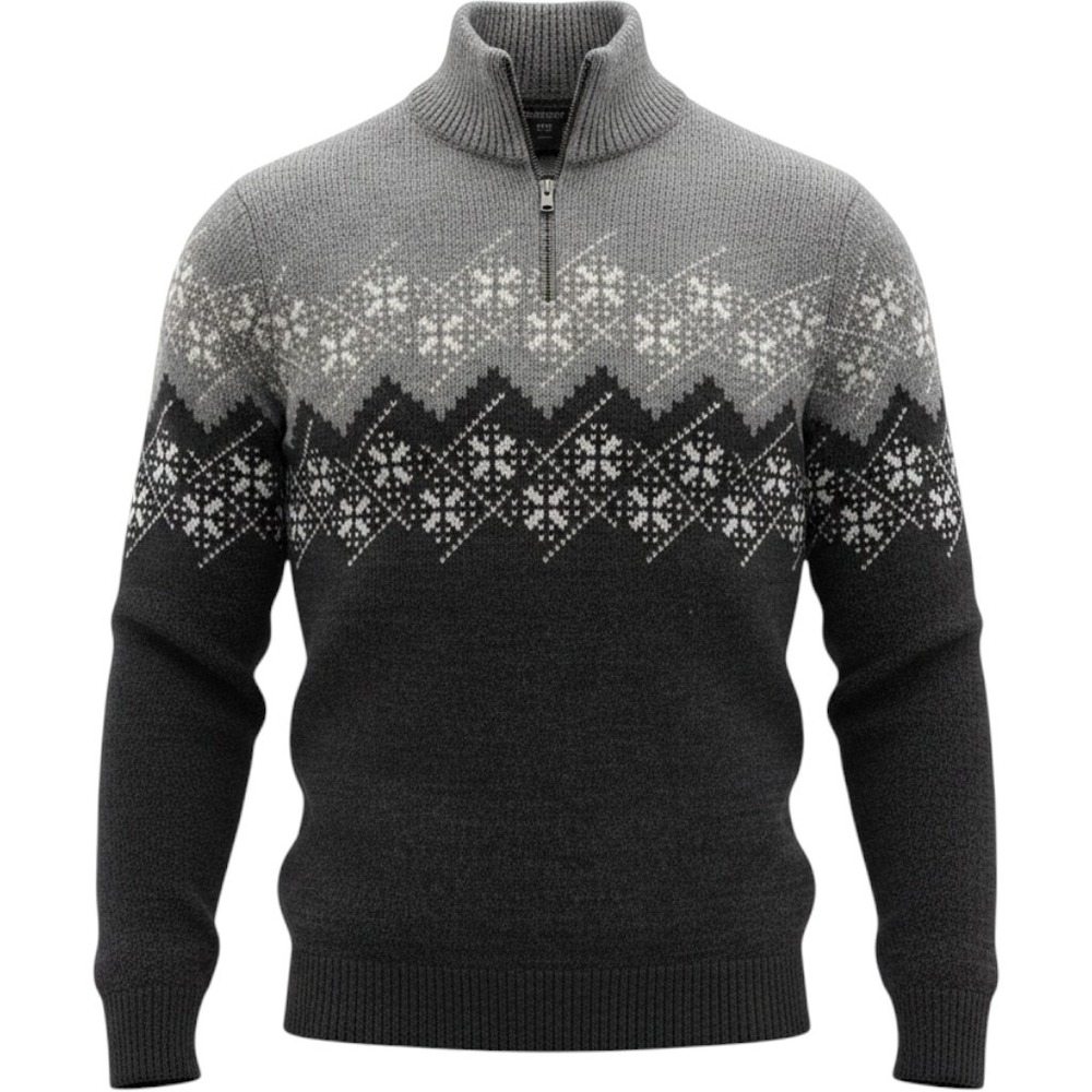 Paolo Mondo Mens‎ XL Gray Fair Isle Wool Blend Quarter Zip Sweater Made in Italy